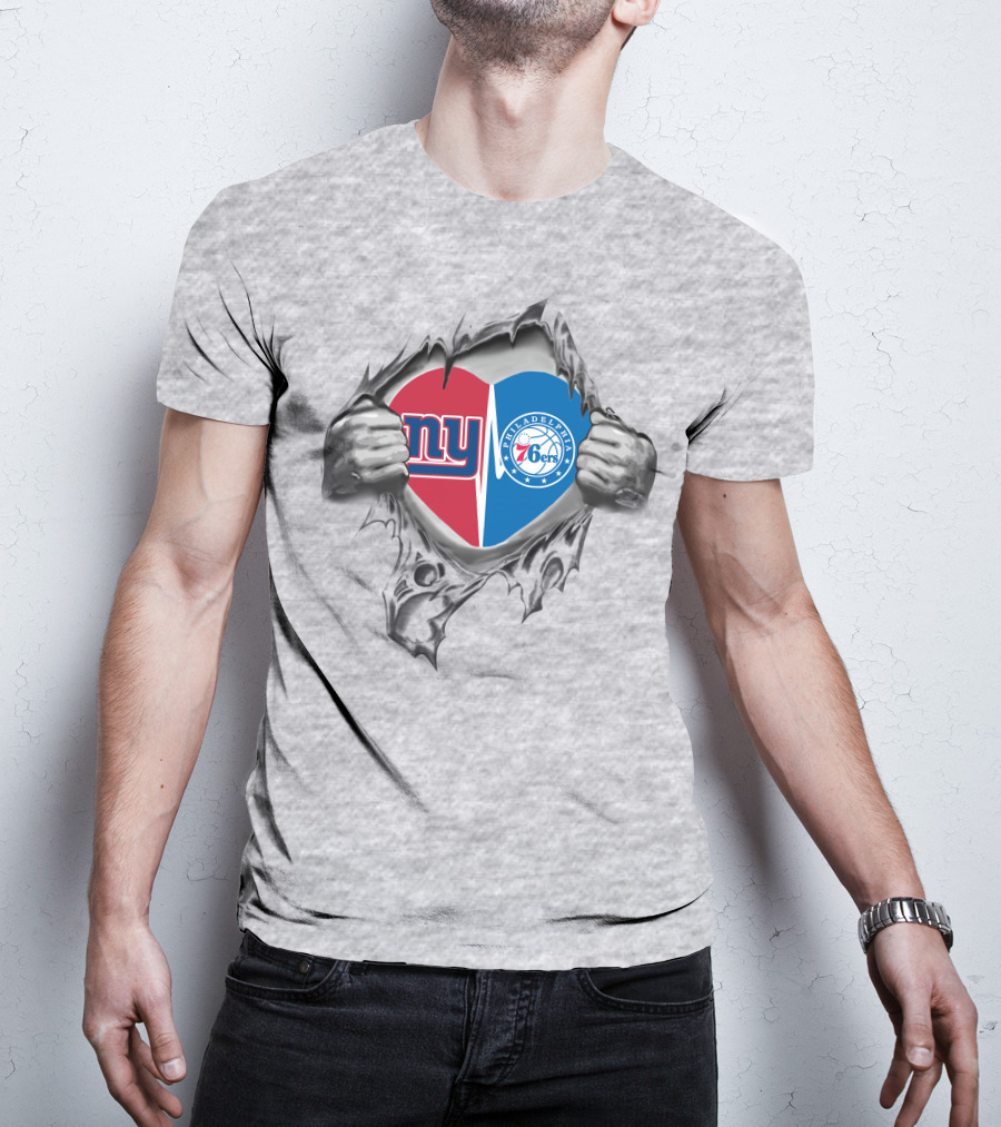 New York Giants Philadelphia 76ers Heart Symbol Togetherness T-Shirt