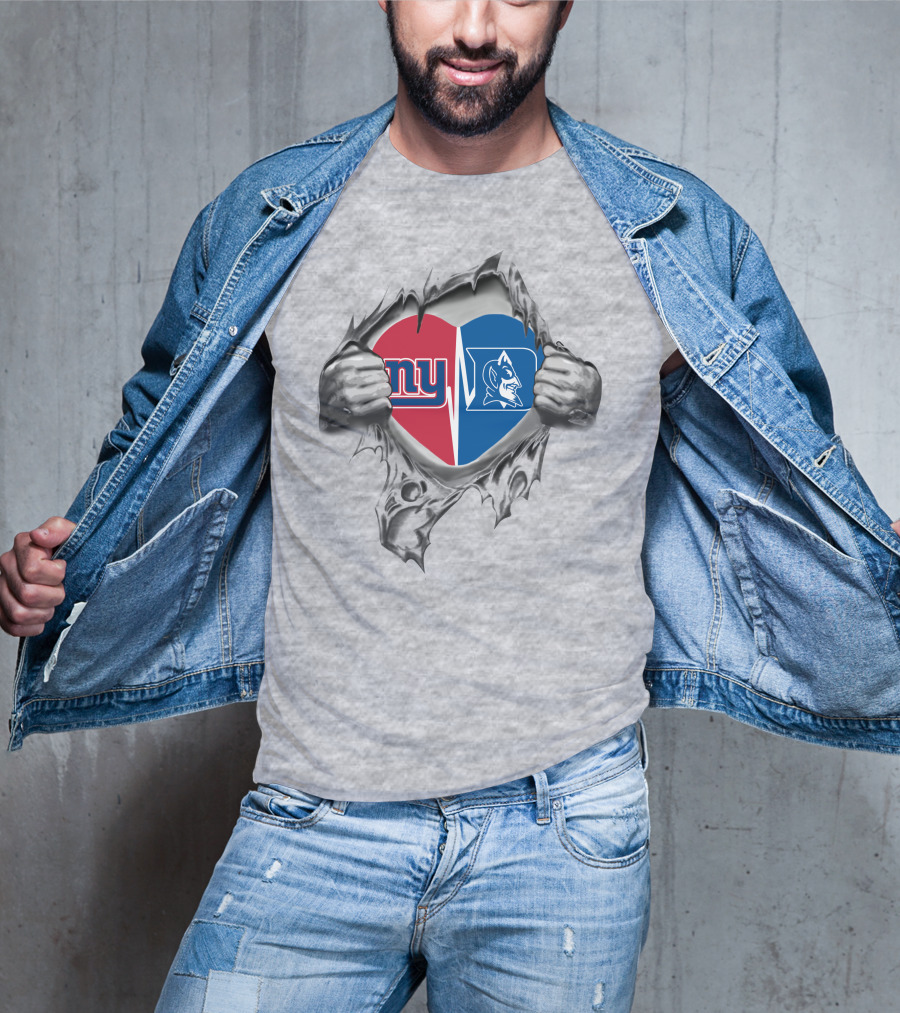 Giants Duke Heartbeat Split Ny Duke Blue Devils Logo Vintage Feel T-Shirt