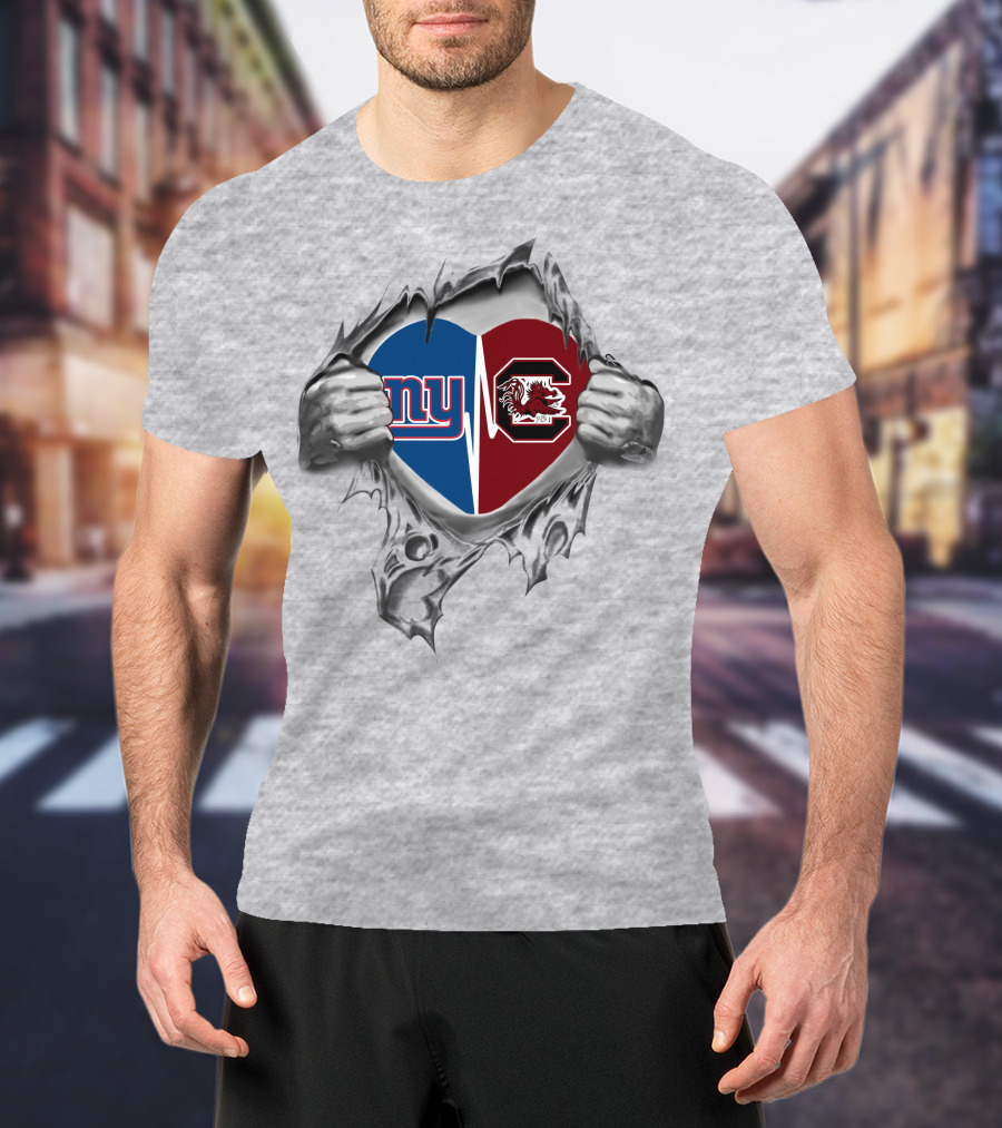 New York Giants South Carolina Gamecocks Heart T-Shirt