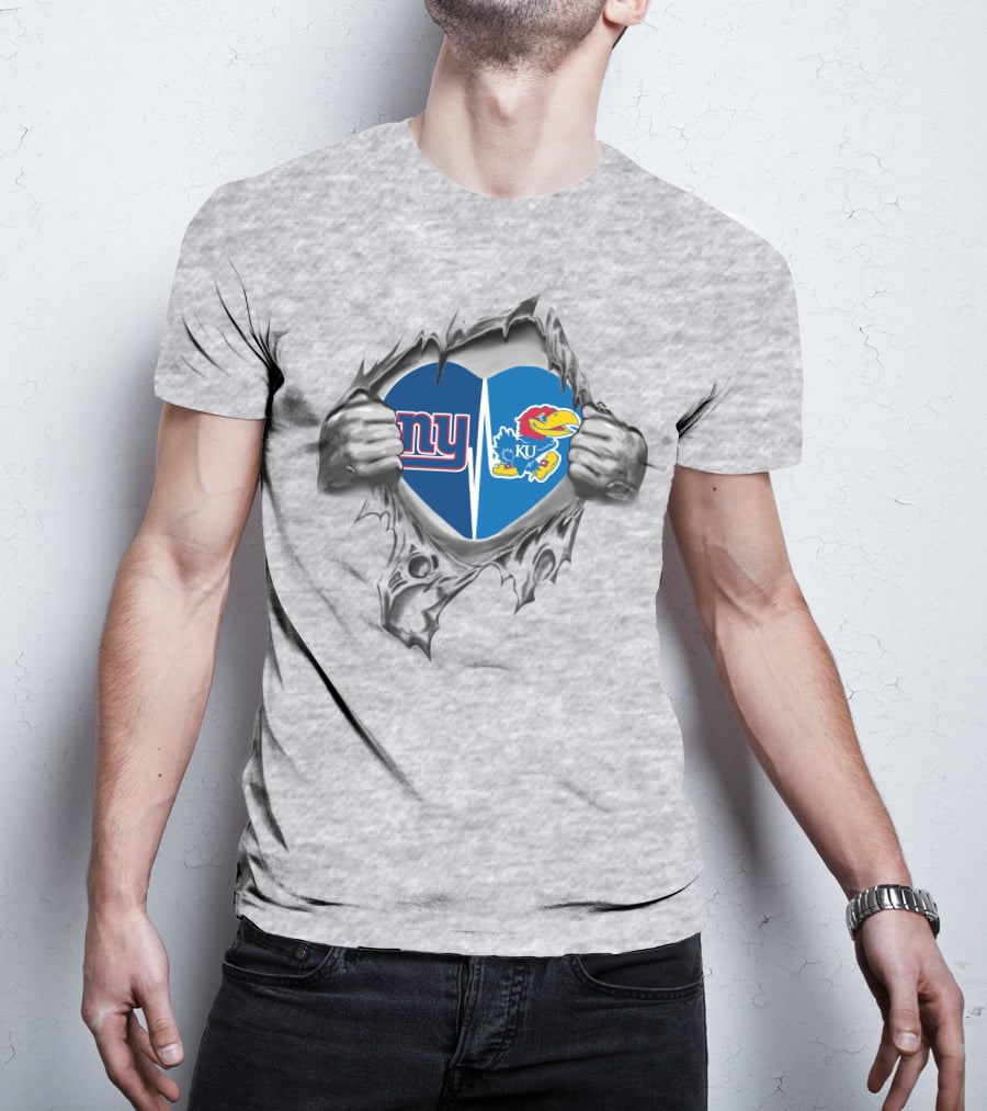 Giants KU Jayhawks Heart Symbol Fusion T-Shirt