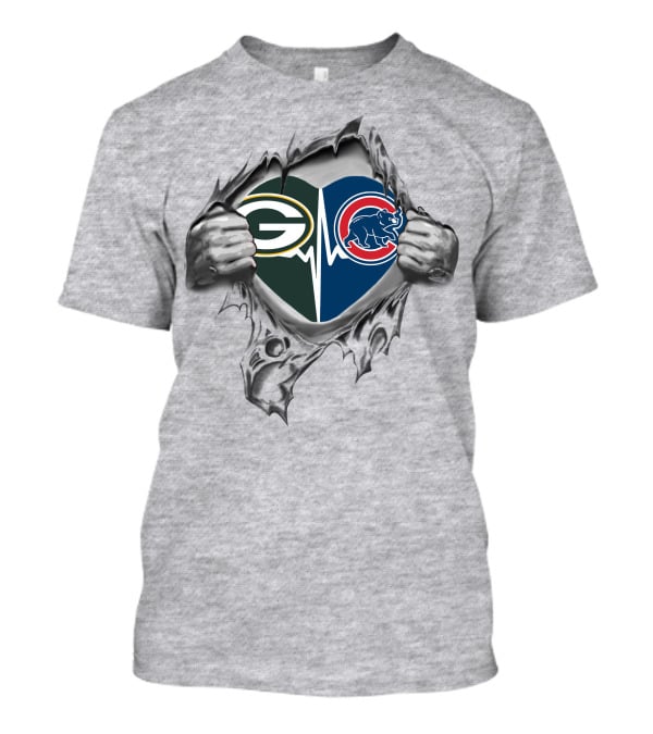 Green Bay Packers Chicago Cubs Heartbeat Tear Away T-Shirt