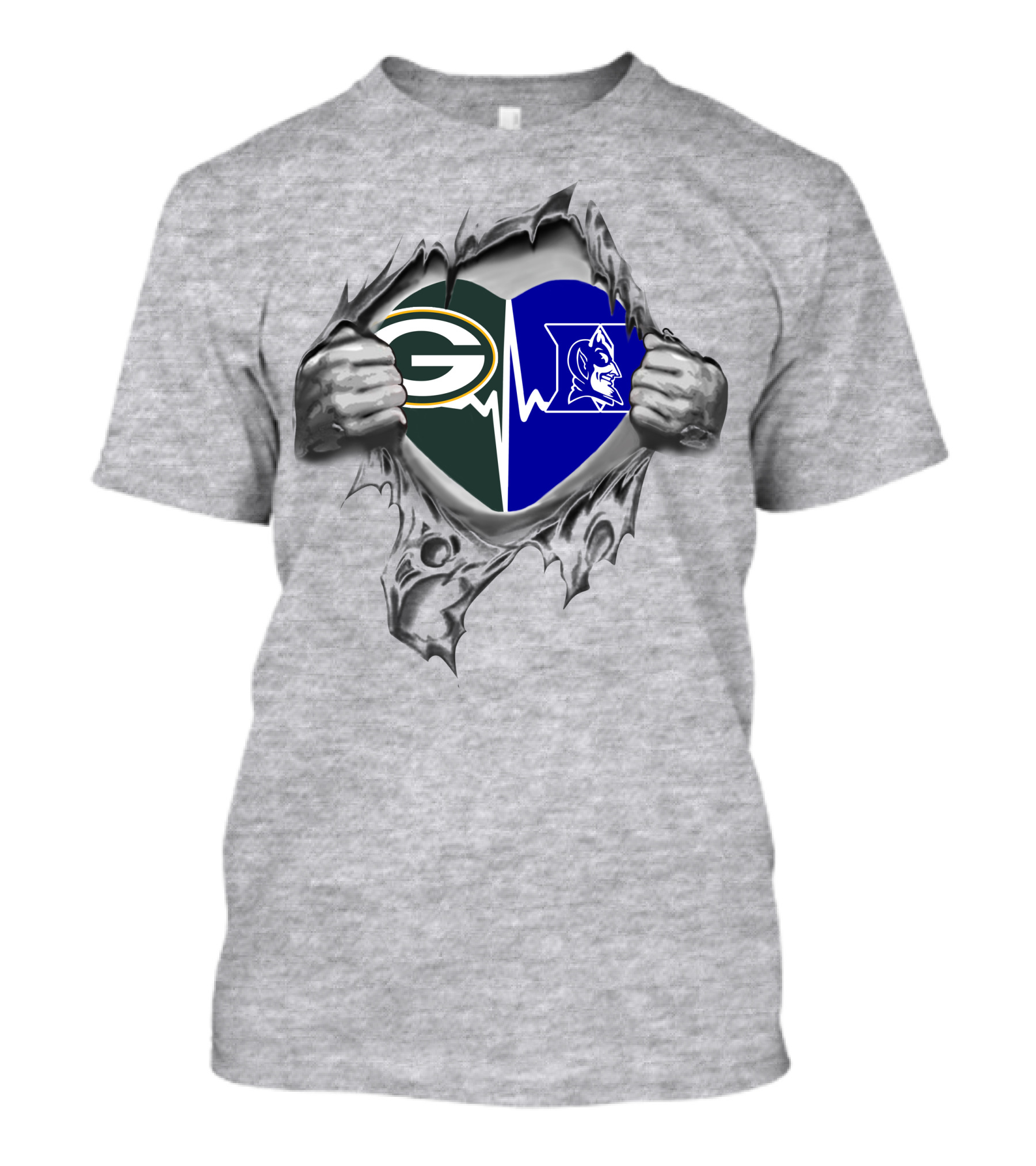 Green Bay Packers Duke Blue Devils Heartbeat T-Shirt