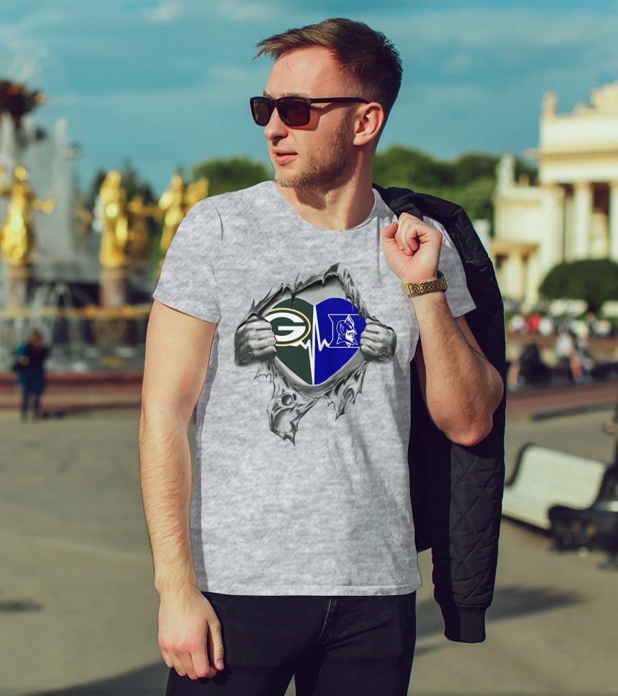 Green Bay Packers Duke Blue Devils Heartbeat T-Shirt