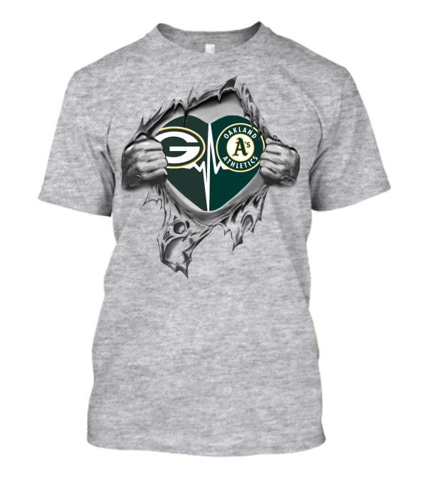 Green Bay Packers Oakland Athletics Heartbeat Emblem T-Shirt