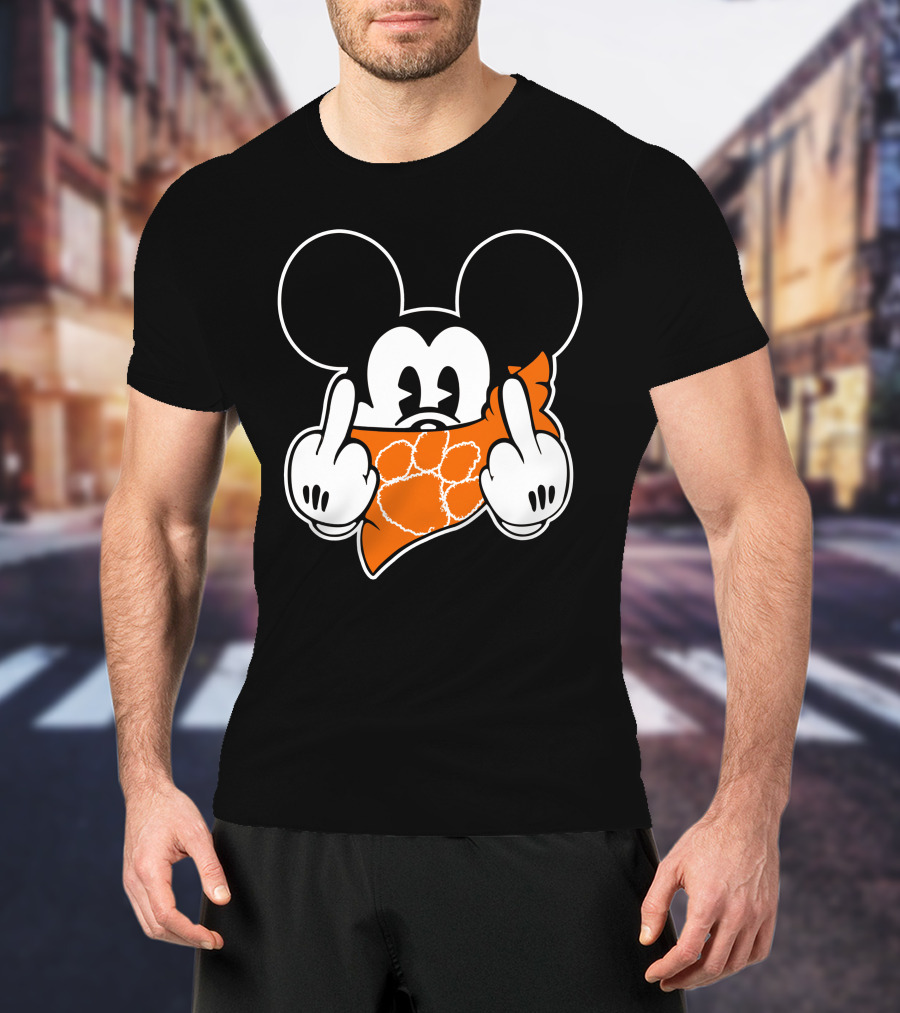 Clemson Tigers Mickey Mouse Face Mask Gesture T-Shirt