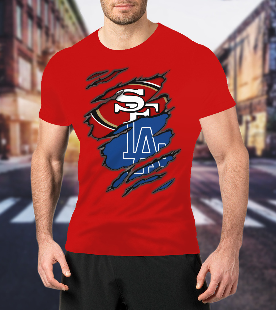 Sf 49ers And La Dodgers Logos Patchwork T-Shirt