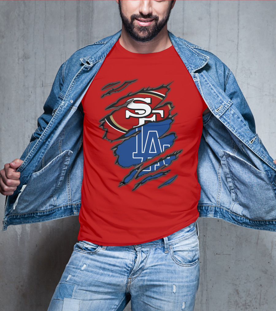 Sf 49ers And La Dodgers Logos Patchwork T-Shirt