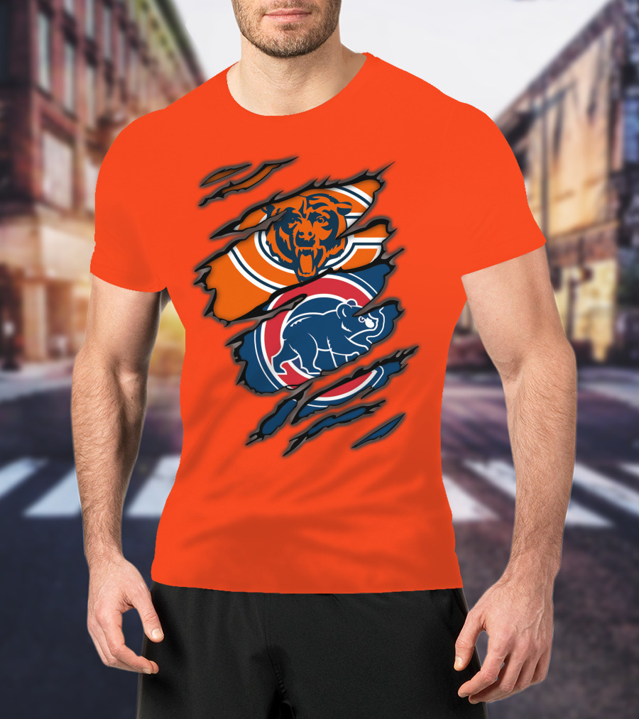 Chicago Bears Cubs Logos Fusion T-Shirt
