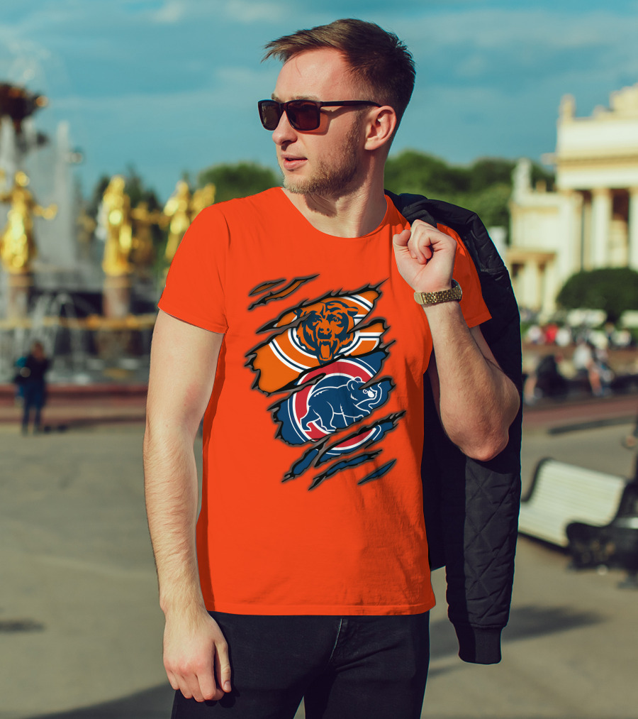 Chicago Bears Cubs Logos Fusion T-Shirt