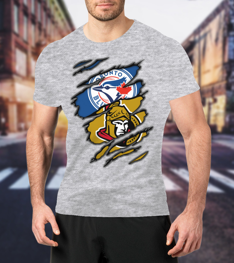 Toronto Blue Jays Ottawa Senators Dual Logo Rip T-Shirt