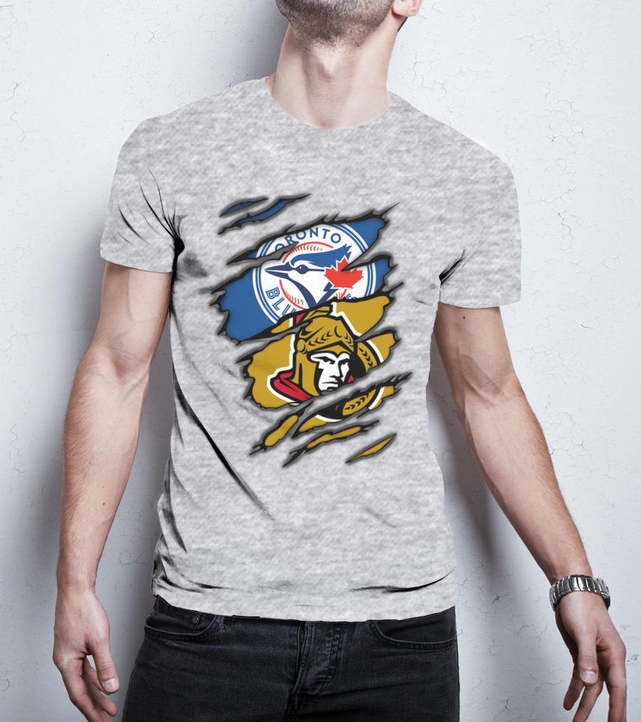Toronto Blue Jays Ottawa Senators Dual Logo Rip T-Shirt