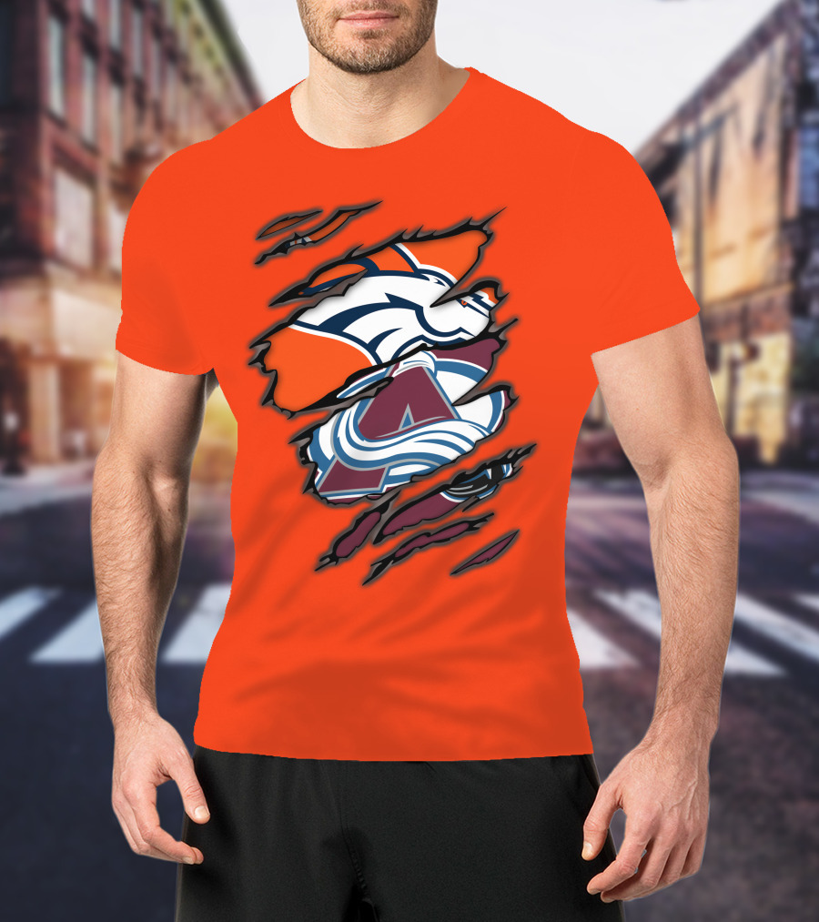 Broncos Avalanche Nfl Nhl Logo Crossover Collaboration T-Shirt