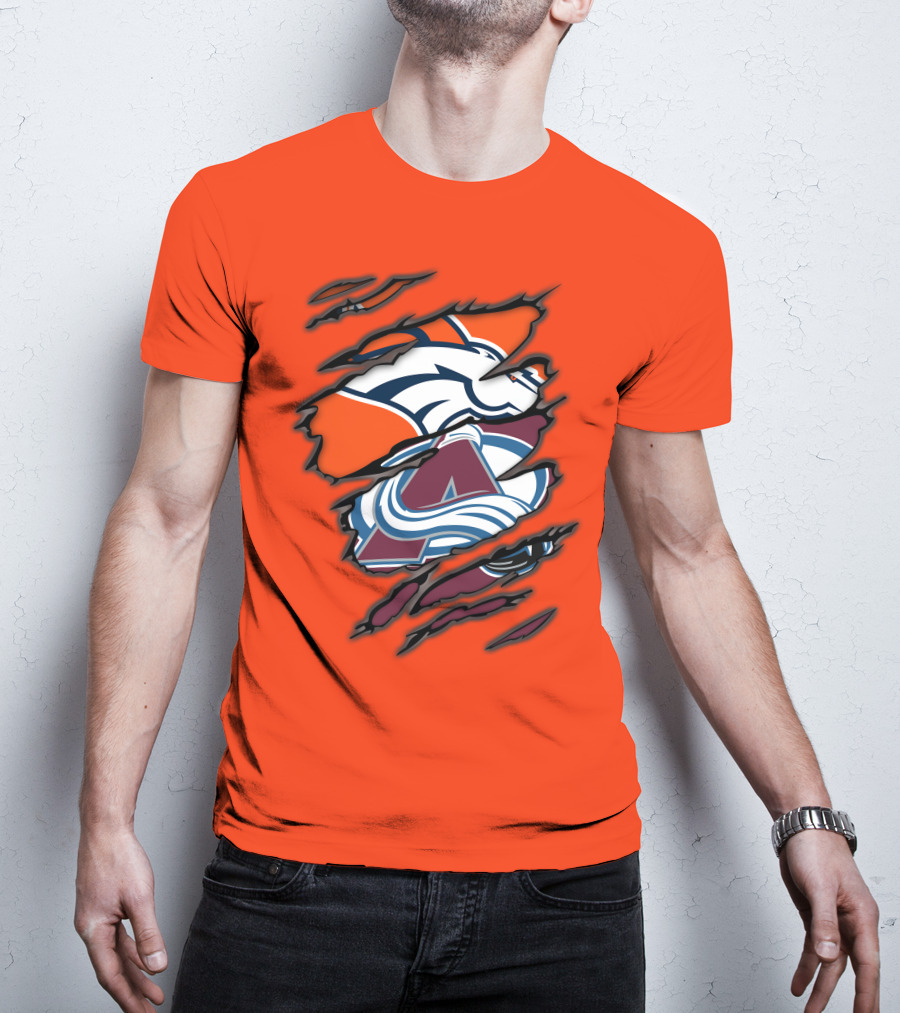 Broncos Avalanche Nfl Nhl Logo Crossover Collaboration T-Shirt