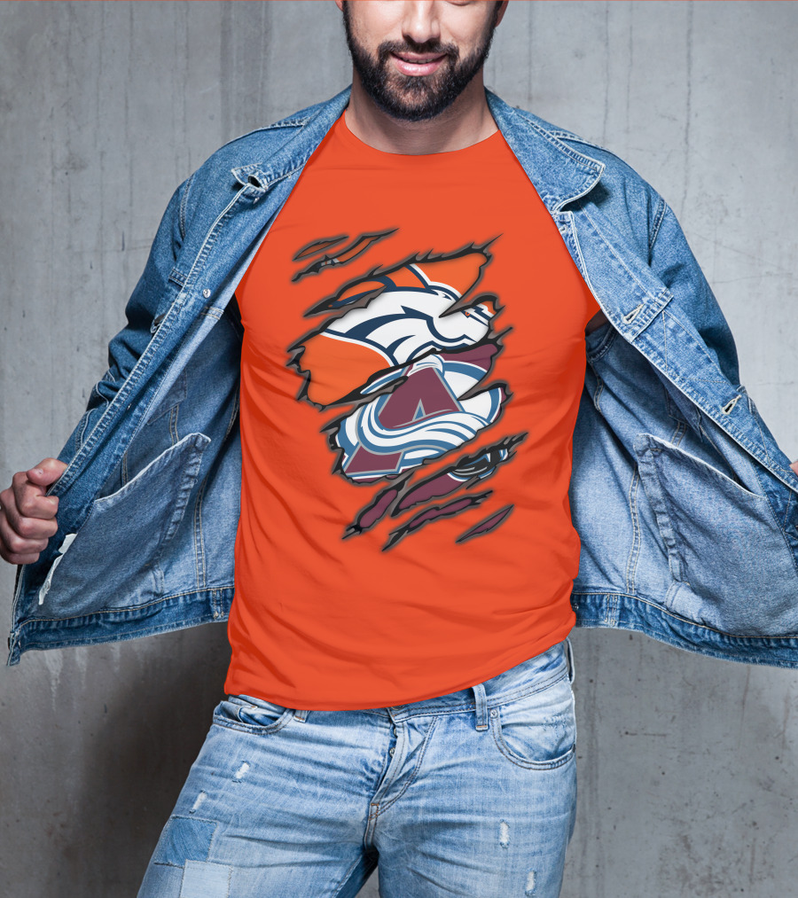 Broncos Avalanche Nfl Nhl Logo Crossover Collaboration T-Shirt
