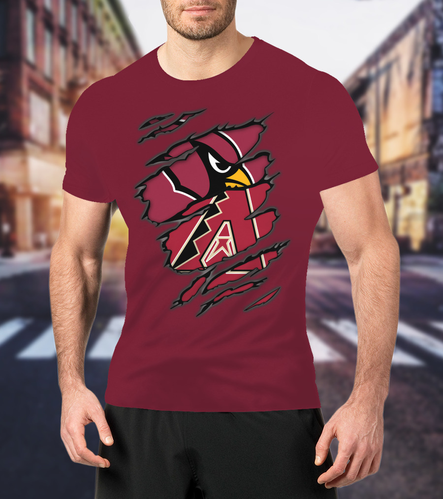 Cardinals And Diamondbacks Union Ripped Claw Marks Logo Fan T-Shirt