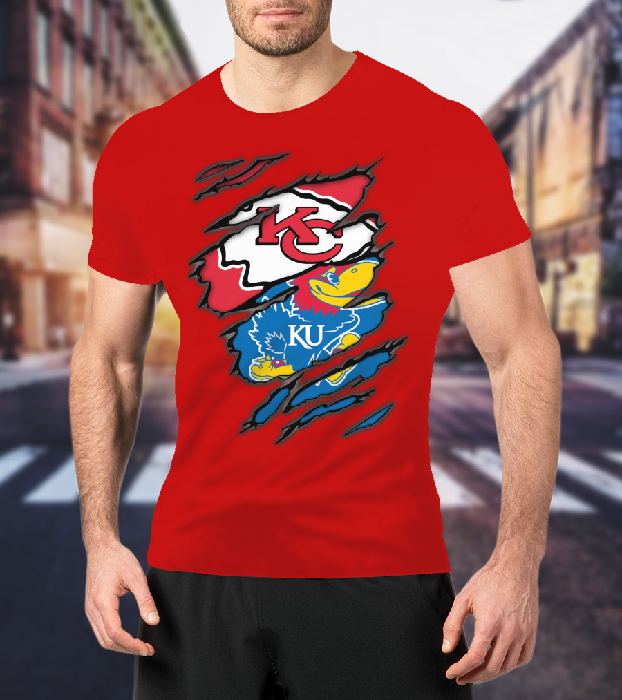 Kansas City Chiefs KC Jayhawks KU Logo Mashup T-Shirt