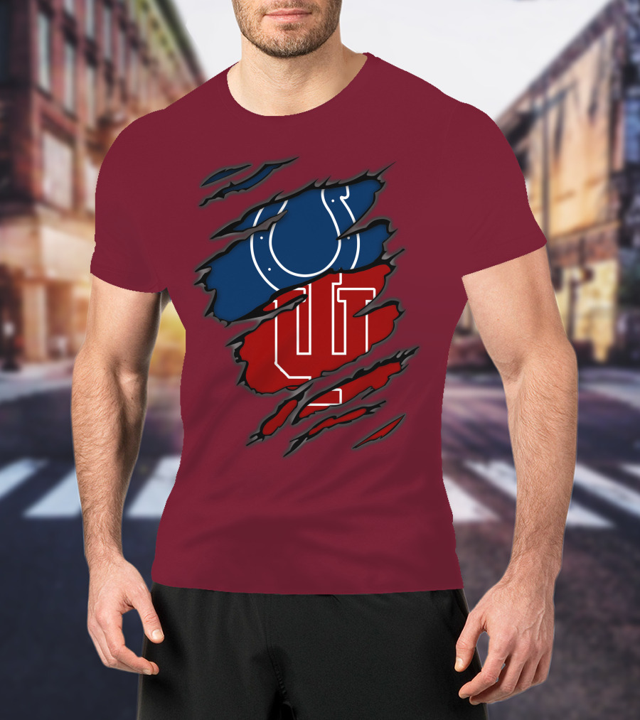 Colts Hoosiers Blue Horseshoe Red Interlocking IU T-Shirt