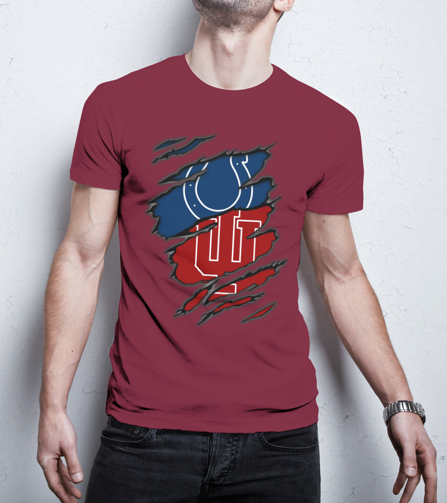 Colts Hoosiers Blue Horseshoe Red Interlocking IU T-Shirt