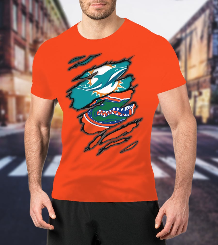 Miami Dolphins Florida Gators Logo Rip T-Shirt