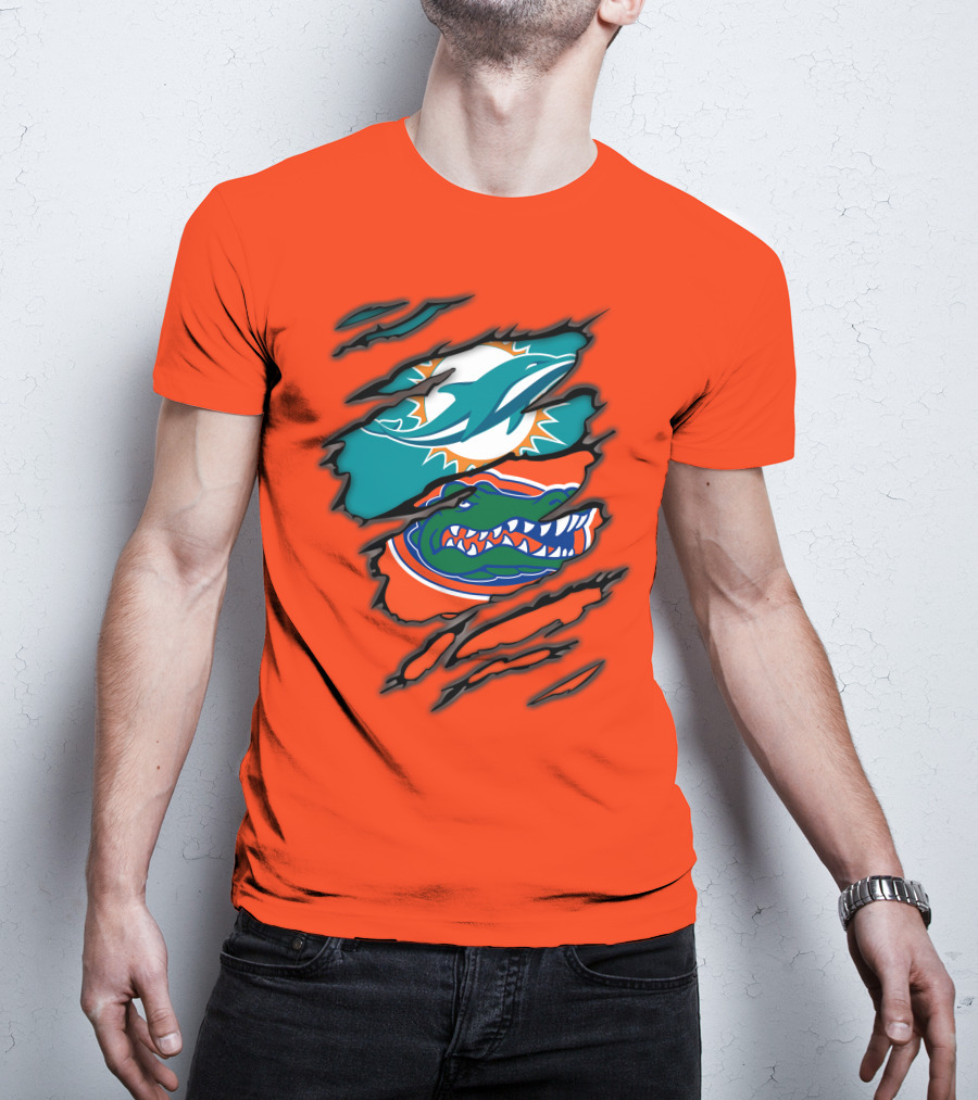 Miami Dolphins Florida Gators Logo Rip T-Shirt