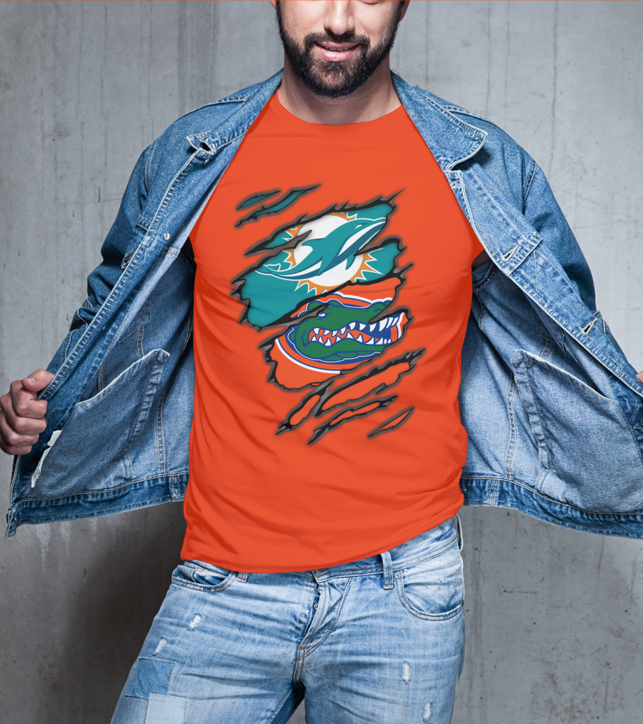Miami Dolphins Florida Gators Logo Rip T-Shirt
