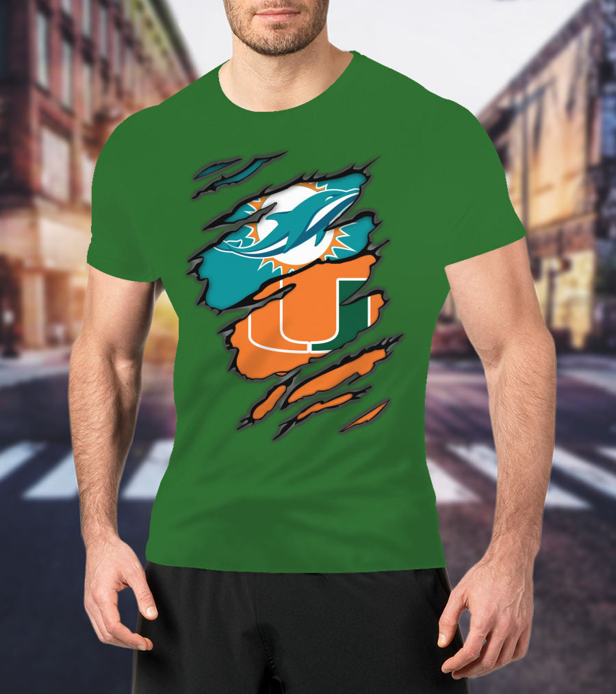 Miami Dolphins Miami Hurricanes Logo Blend T-Shirt