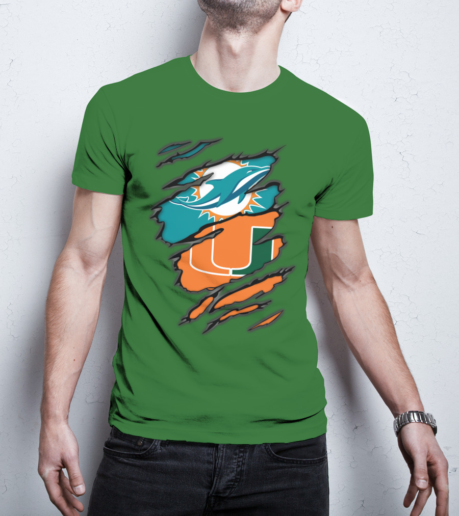 Miami Dolphins Miami Hurricanes Logo Blend T-Shirt