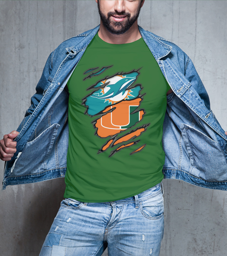 Miami Dolphins Miami Hurricanes Logo Blend T-Shirt