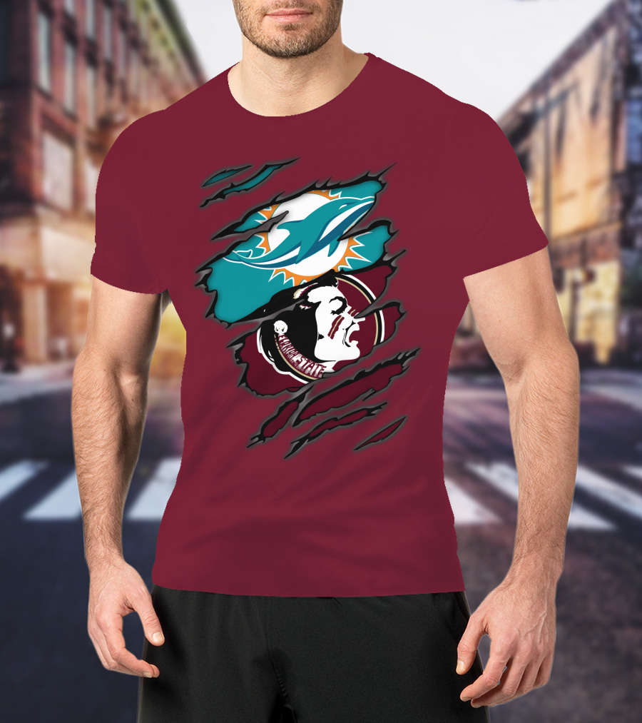 Miami Dolphins Florida State Seminoles Logo Mashup T-Shirt