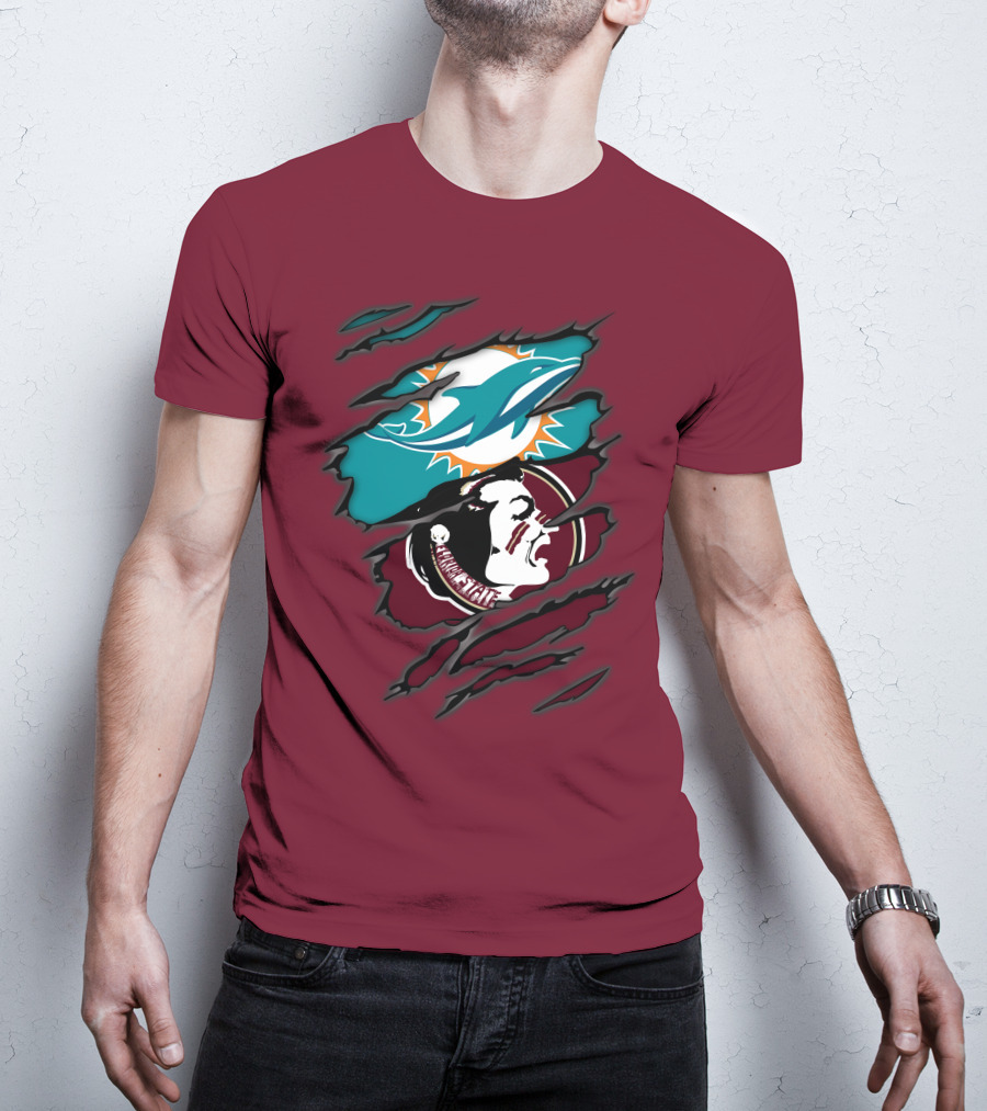 Miami Dolphins Florida State Seminoles Logo Mashup T-Shirt