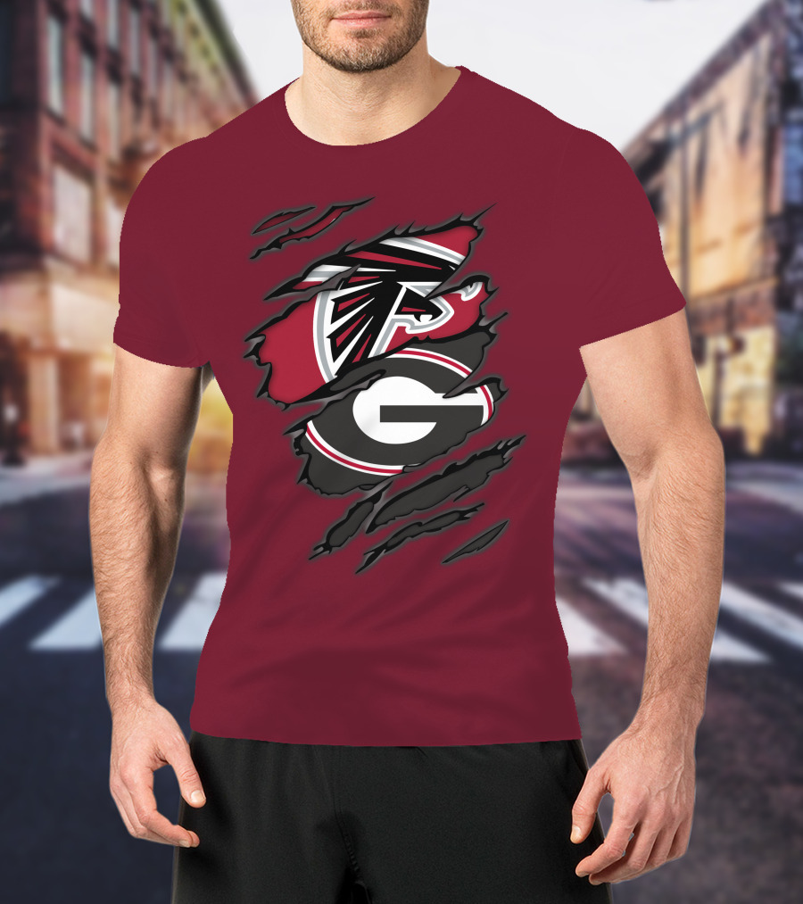 Atlanta Falcons Georgia Bulldogs Claw Marks Logo Combo T-Shirt