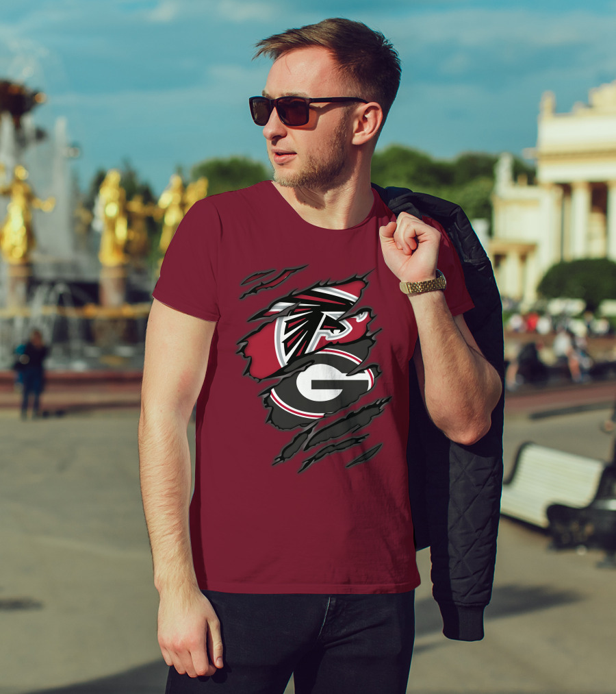 Atlanta Falcons Georgia Bulldogs Claw Marks Logo Combo T-Shirt
