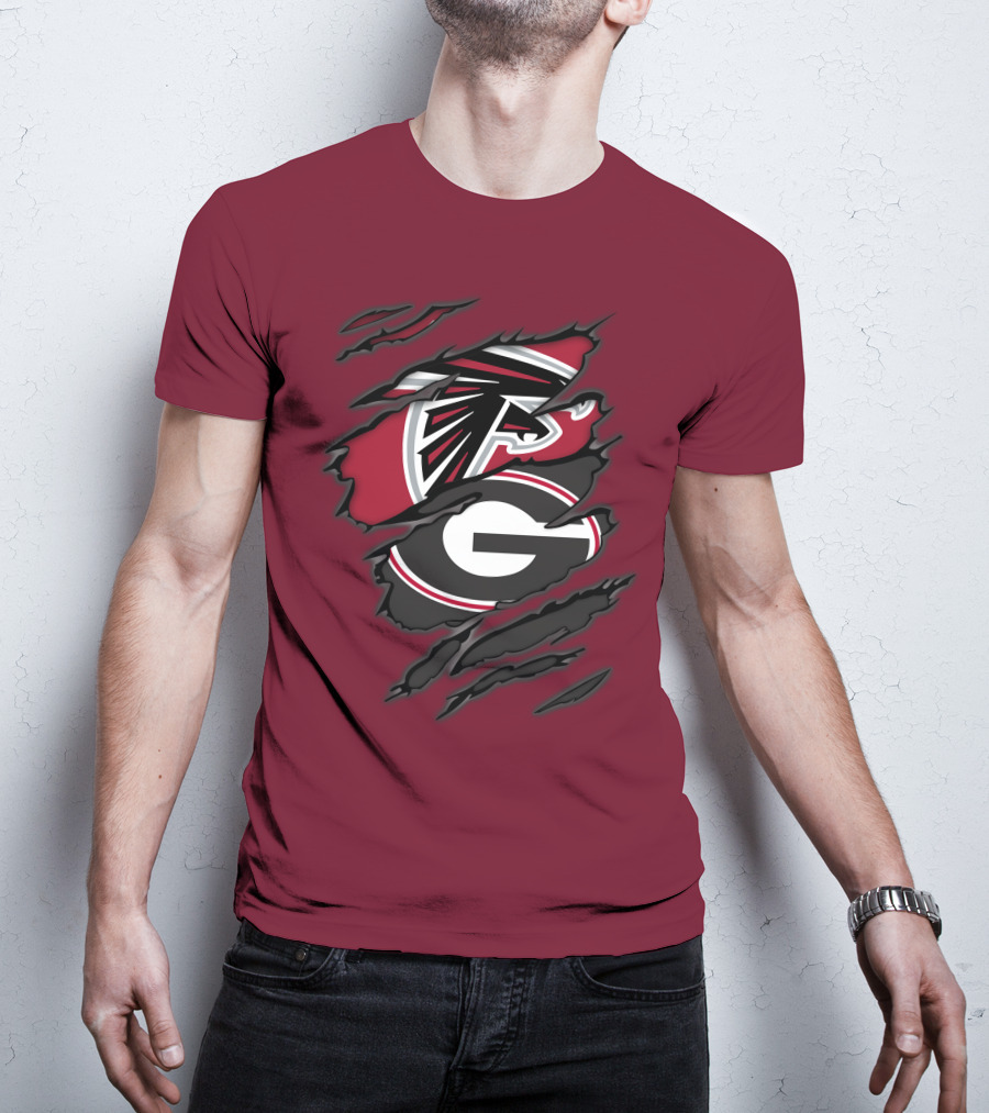 Atlanta Falcons Georgia Bulldogs Claw Marks Logo Combo T-Shirt