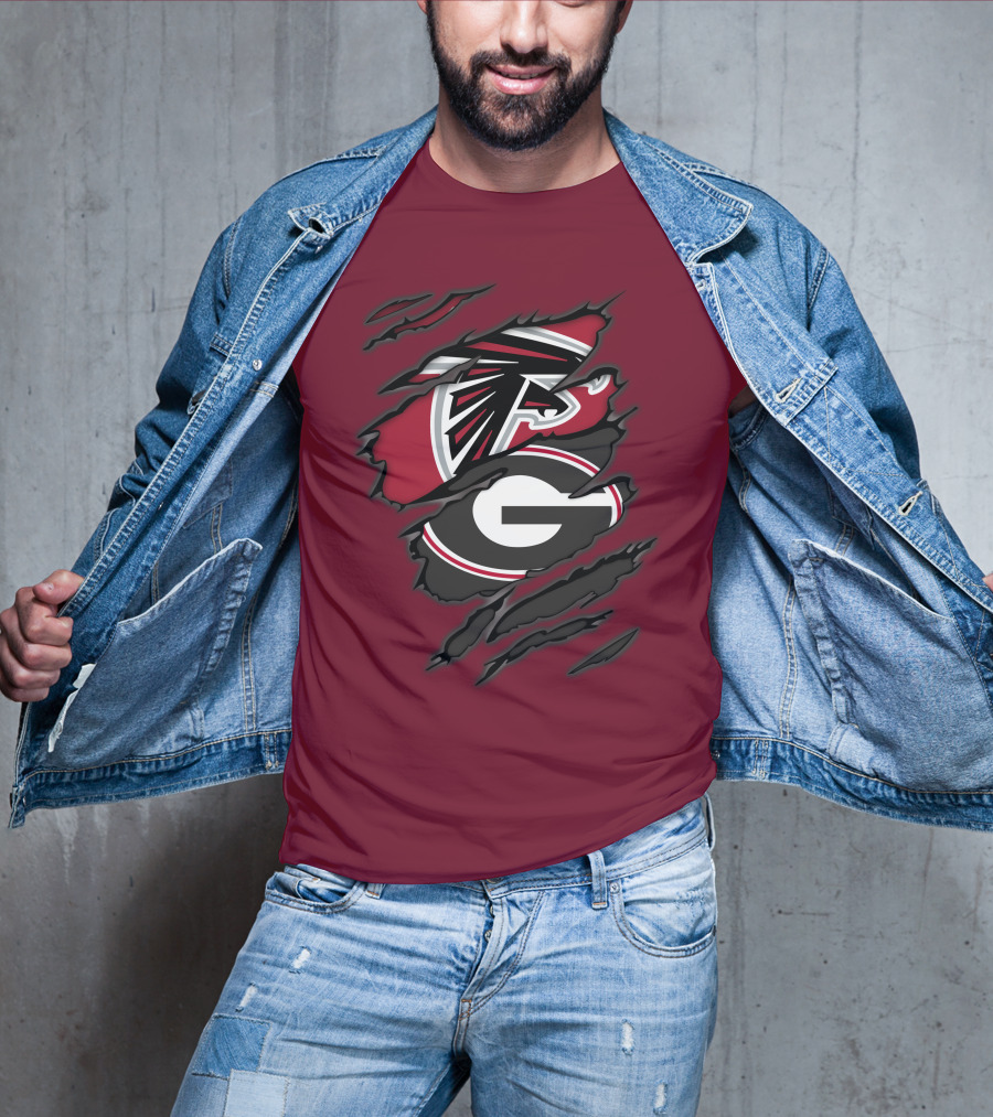 Atlanta Falcons Georgia Bulldogs Claw Marks Logo Combo T-Shirt