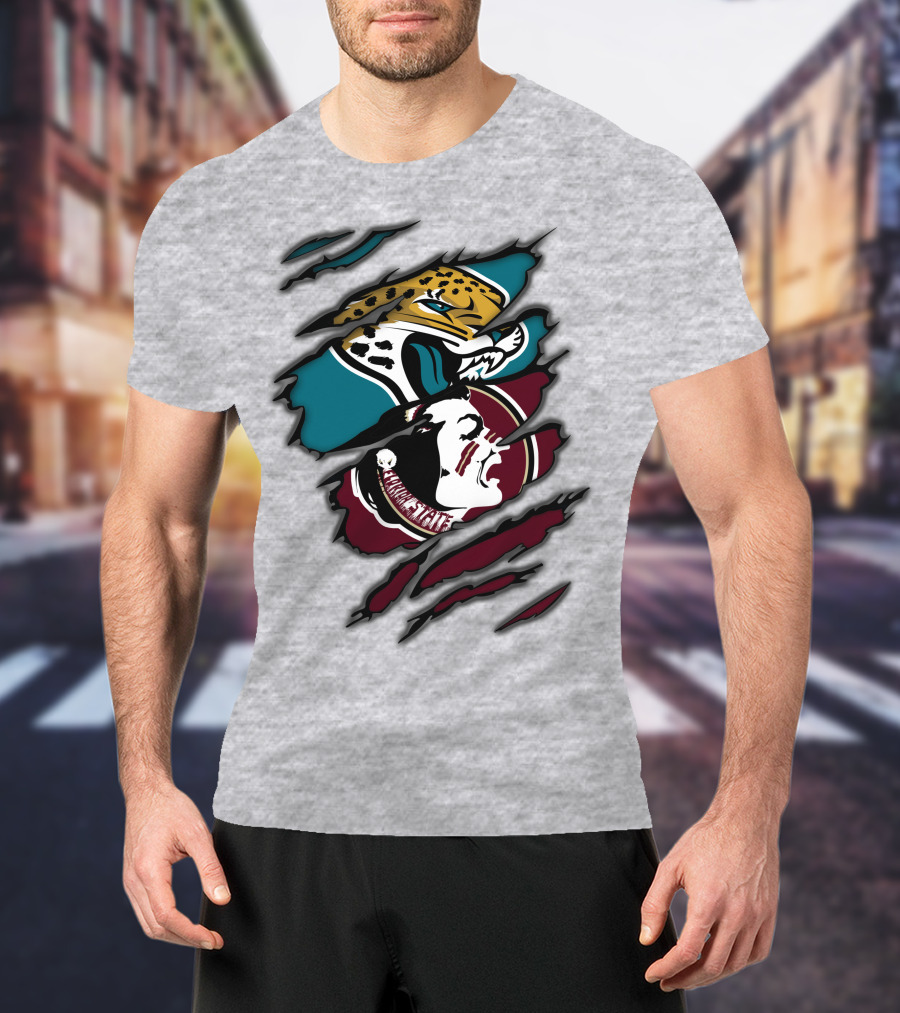 Jacksonville Jaguars And Florida State Seminoles Logo Crossover T-Shirt