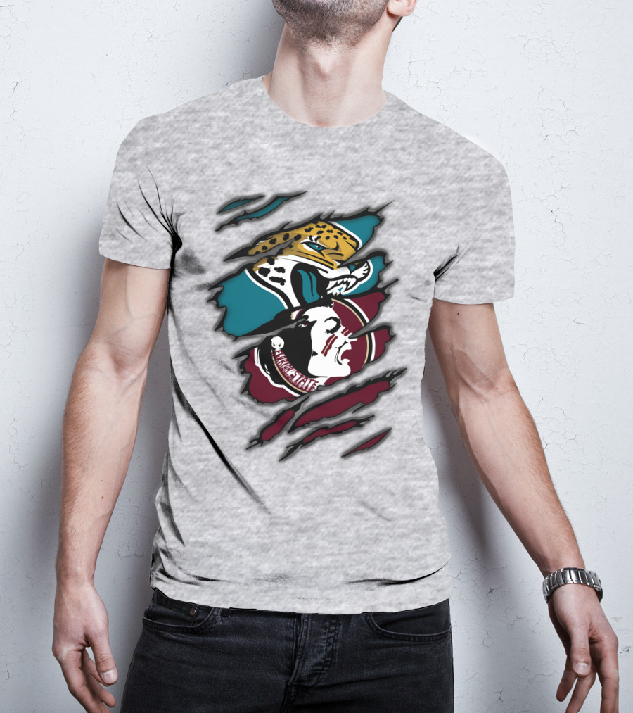 Jacksonville Jaguars And Florida State Seminoles Logo Crossover T-Shirt