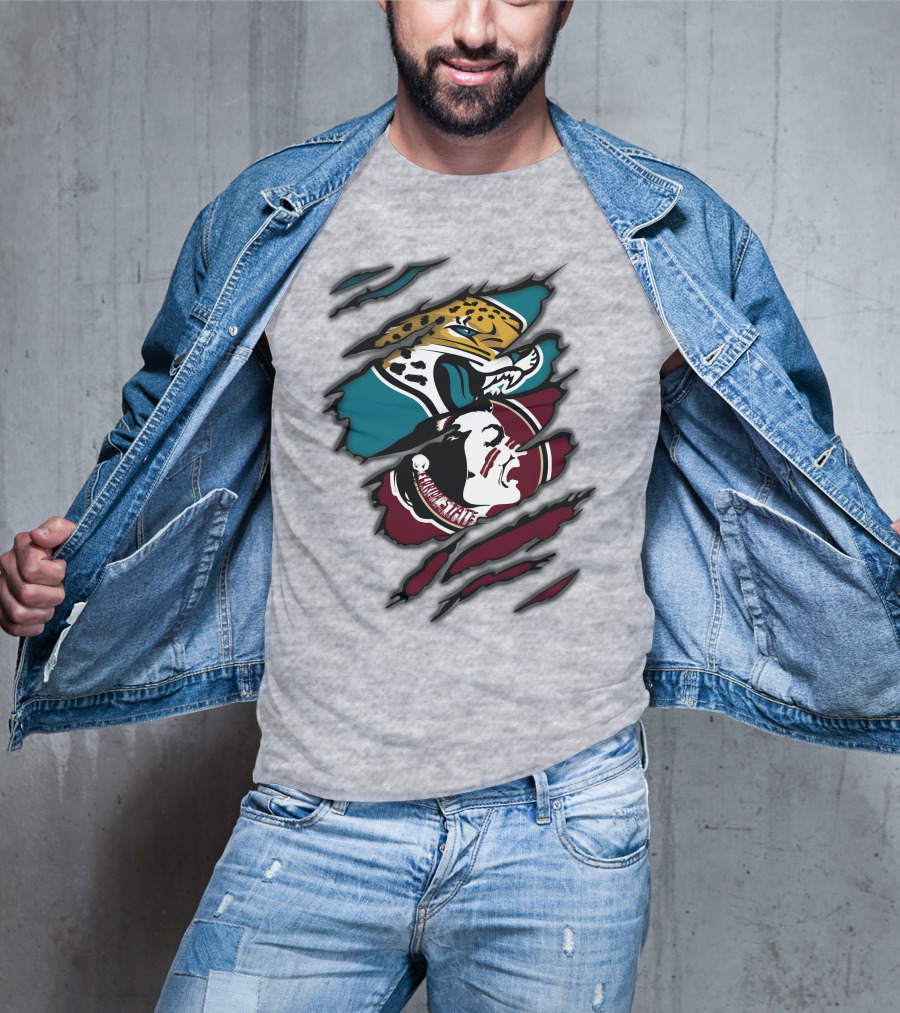 Jacksonville Jaguars And Florida State Seminoles Logo Crossover T-Shirt