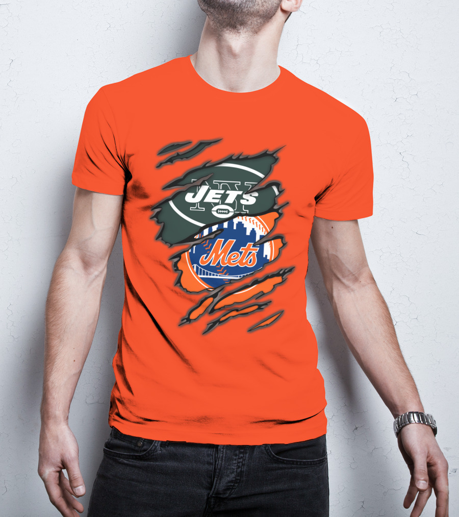 Jets Mets Nfl Mlb Ripped Logo Fusion T-Shirt