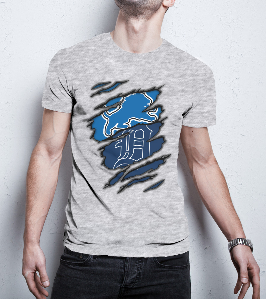 Detroit Lions Tigers Blue Claw Marks T-Shirt