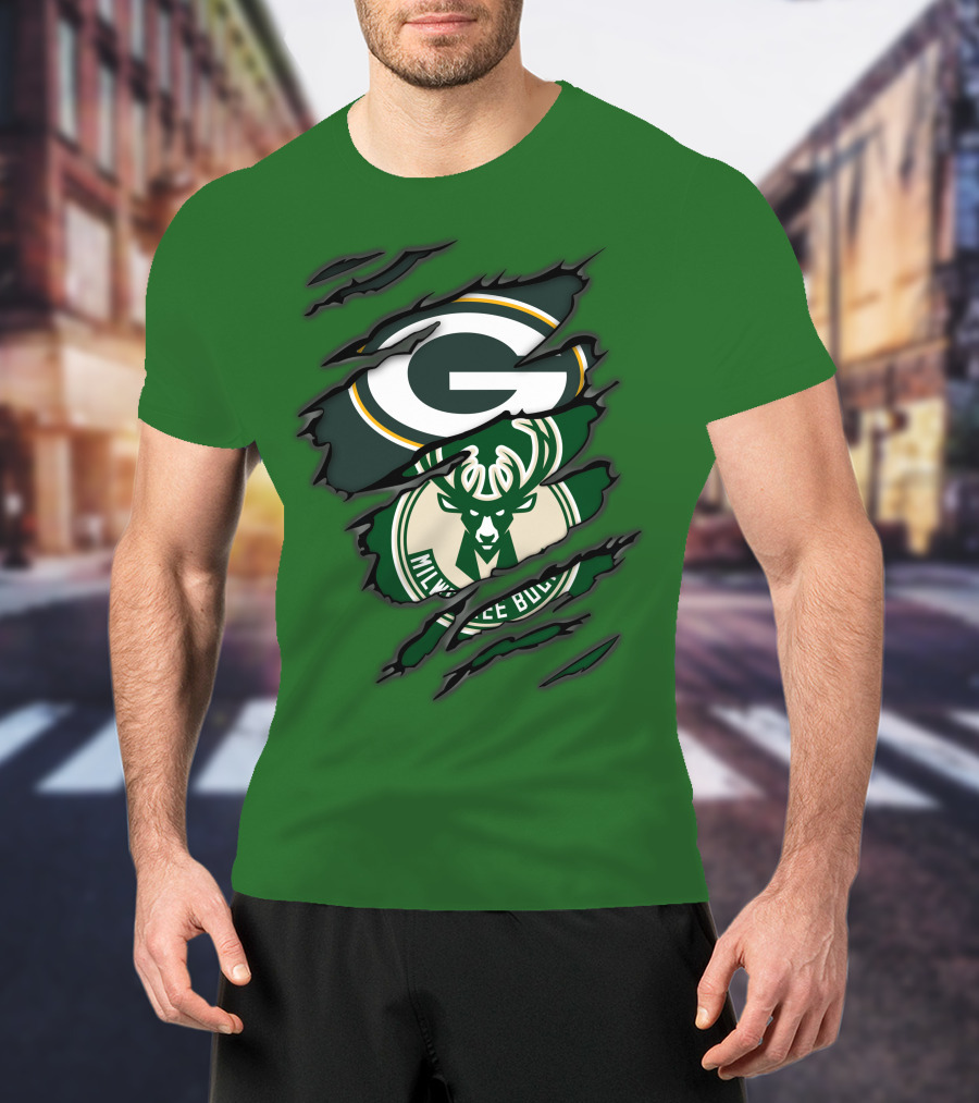 Green Bay Packers Milwaukee Bucks Crossover T-Shirt