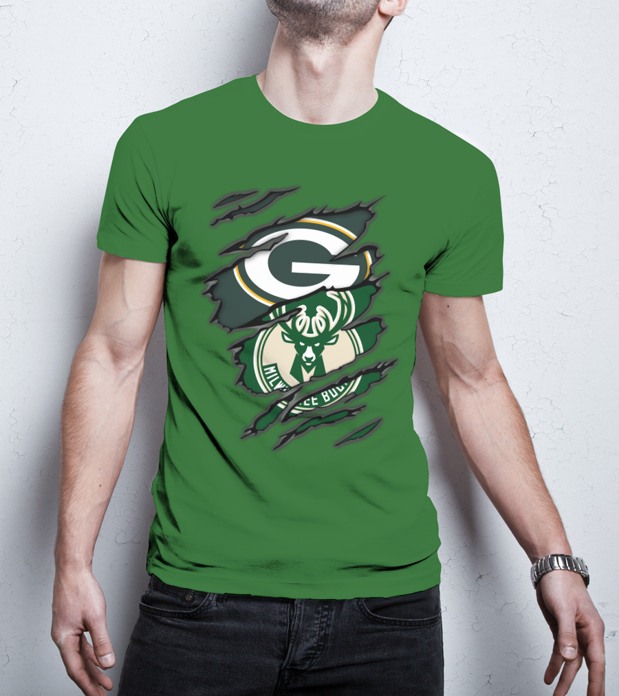Green Bay Packers Milwaukee Bucks Crossover T-Shirt