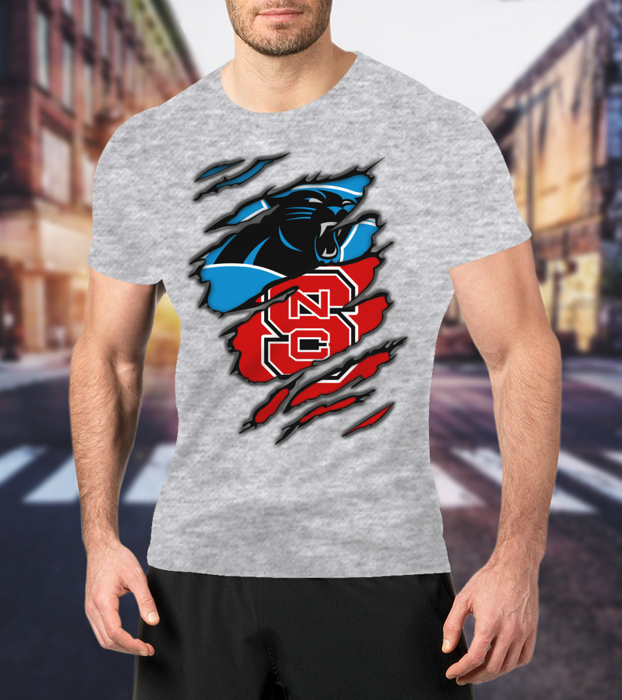 Carolina Panthers Nc State Wolfpack Claw Mark Logo Mashup T-Shirt