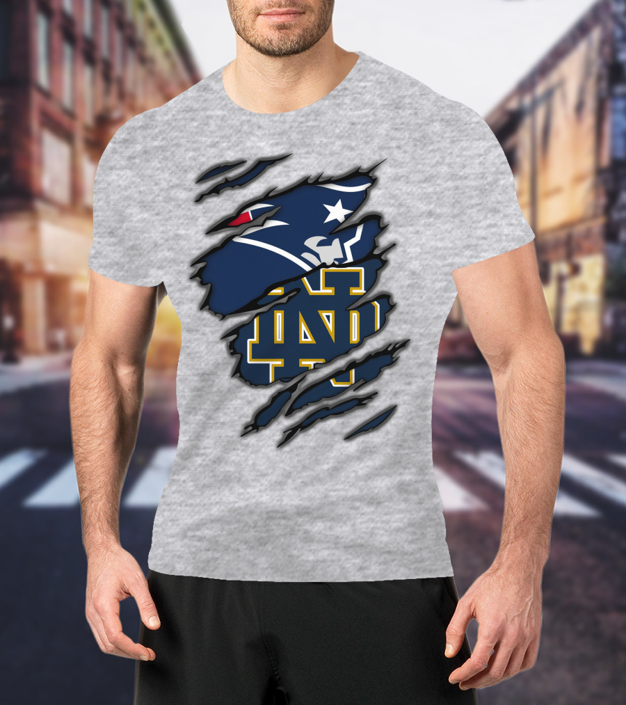 New England Patriots Notre Dame Fighting Irish Logo Mashup T-Shirt