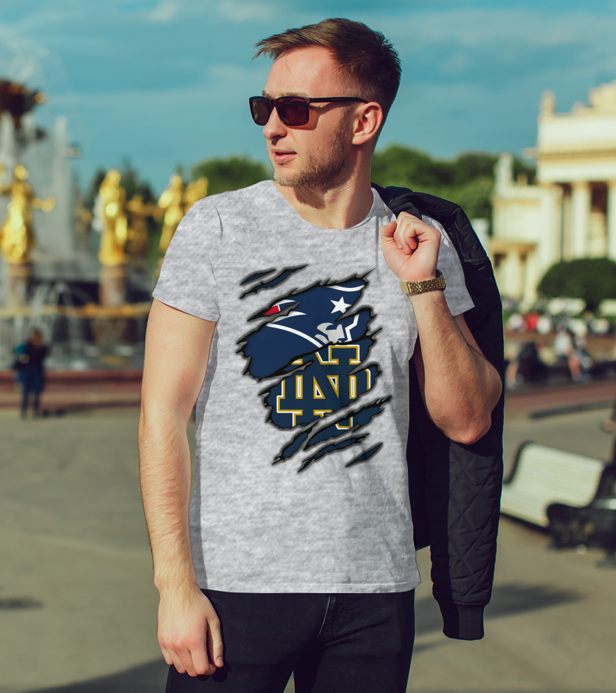 New England Patriots Notre Dame Fighting Irish Logo Mashup T-Shirt