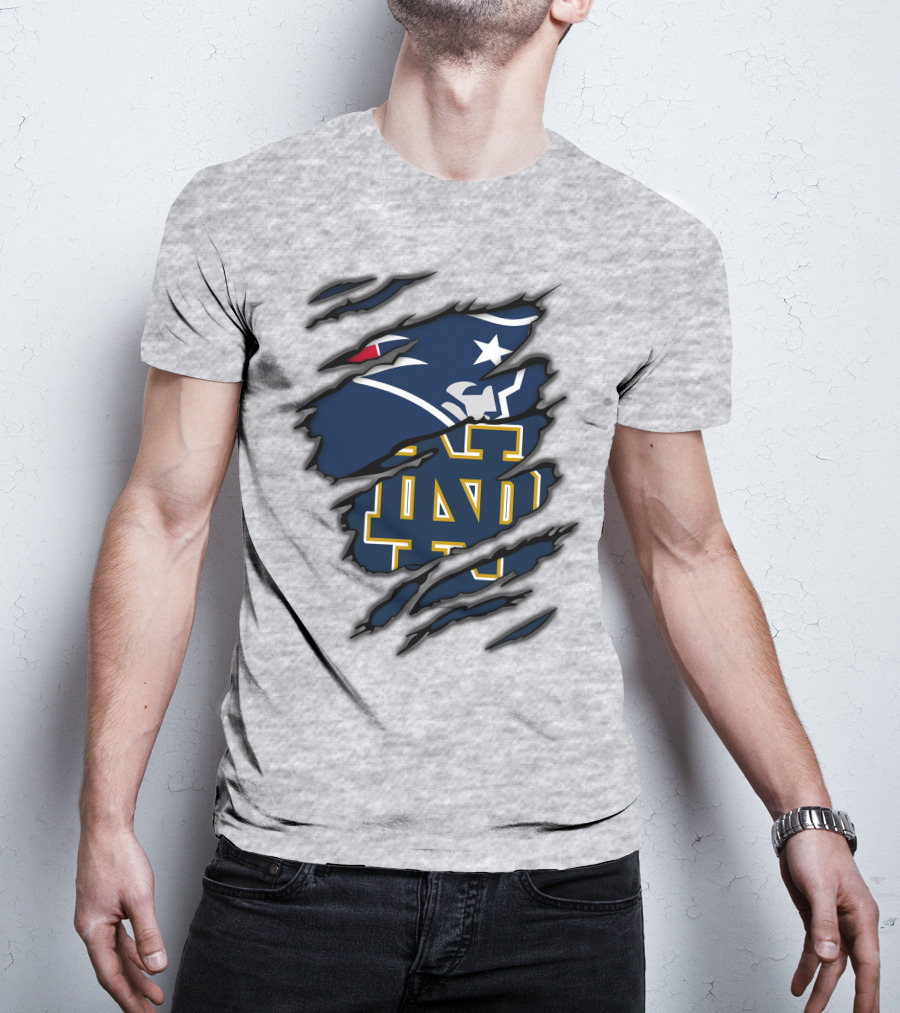 New England Patriots Notre Dame Fighting Irish Logo Mashup T-Shirt