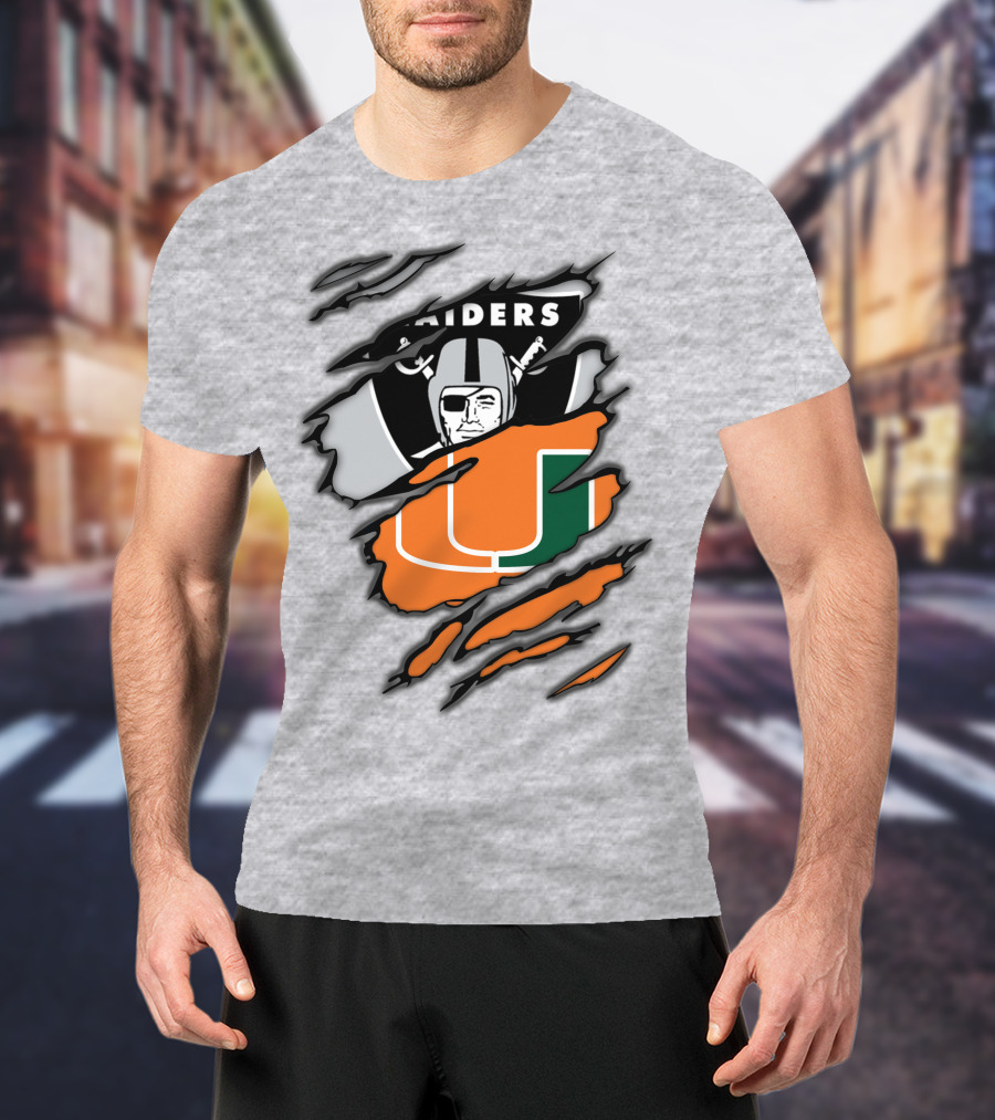 Raiders And Miami Hurricanes Split T-Shirt