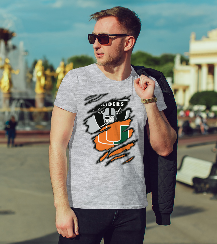Raiders And Miami Hurricanes Split T-Shirt