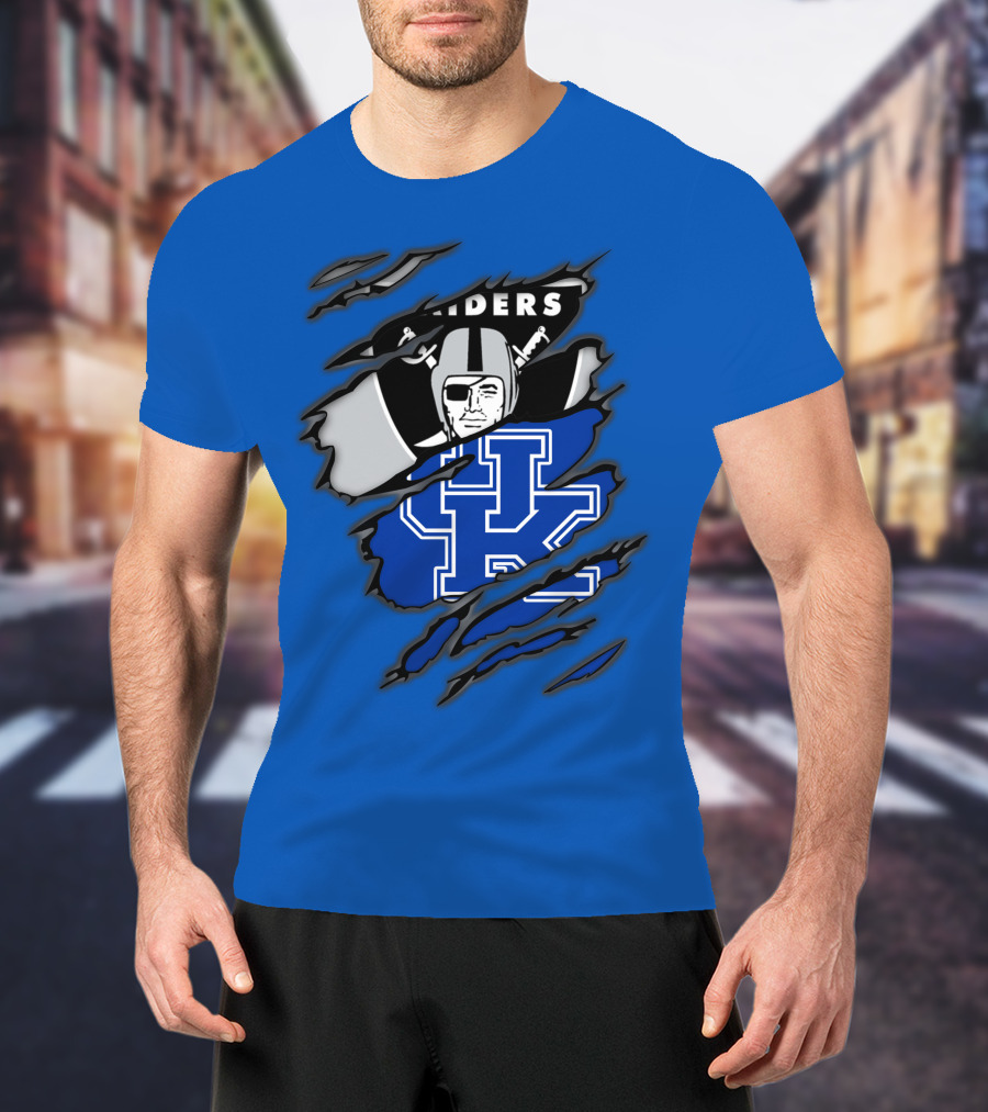 Raiders Kentucky Interlocking Design With Raider And UK Symbols T-Shirt