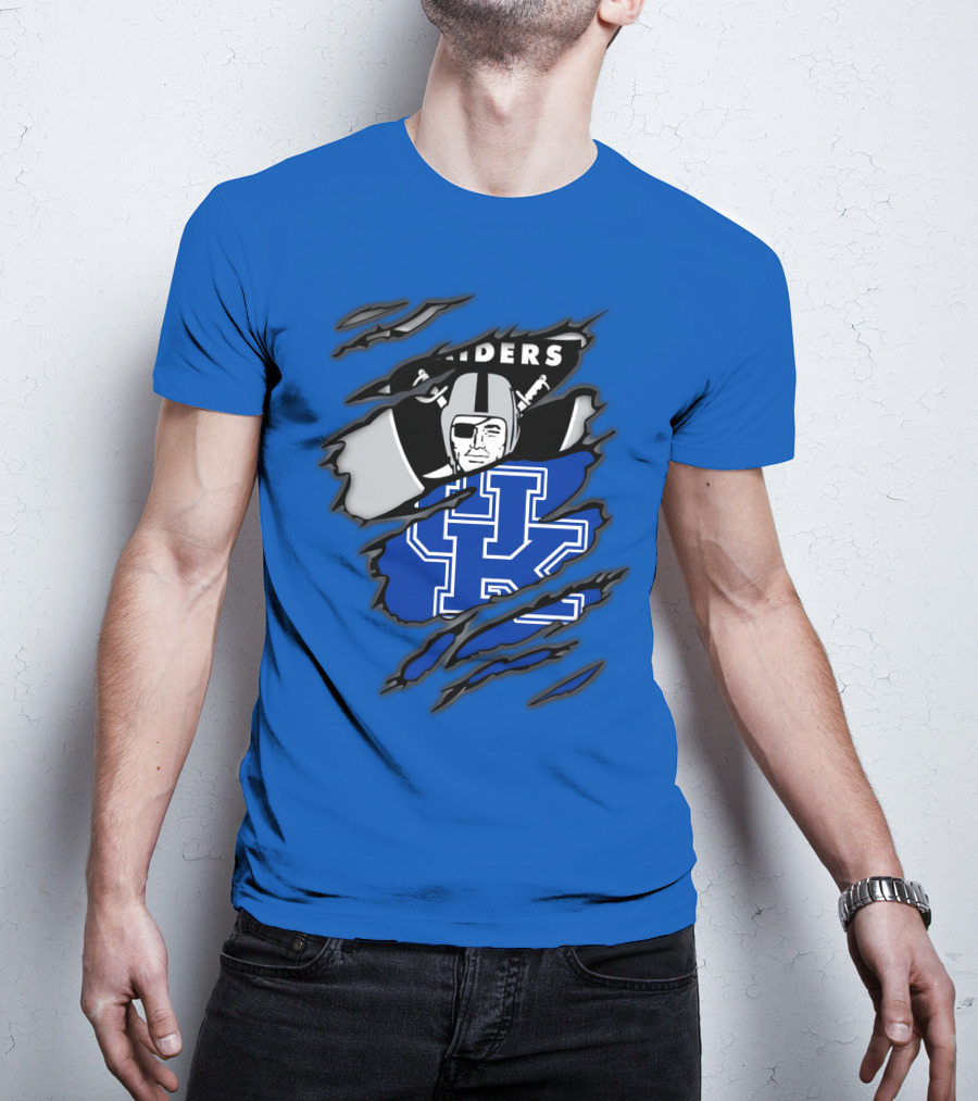 Raiders Kentucky Interlocking Design With Raider And UK Symbols T-Shirt