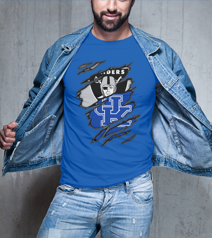 Raiders Kentucky Interlocking Design With Raider And UK Symbols T-Shirt